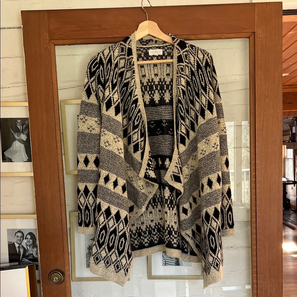 Lucky Brand Black and Cream Geometric Cardigan